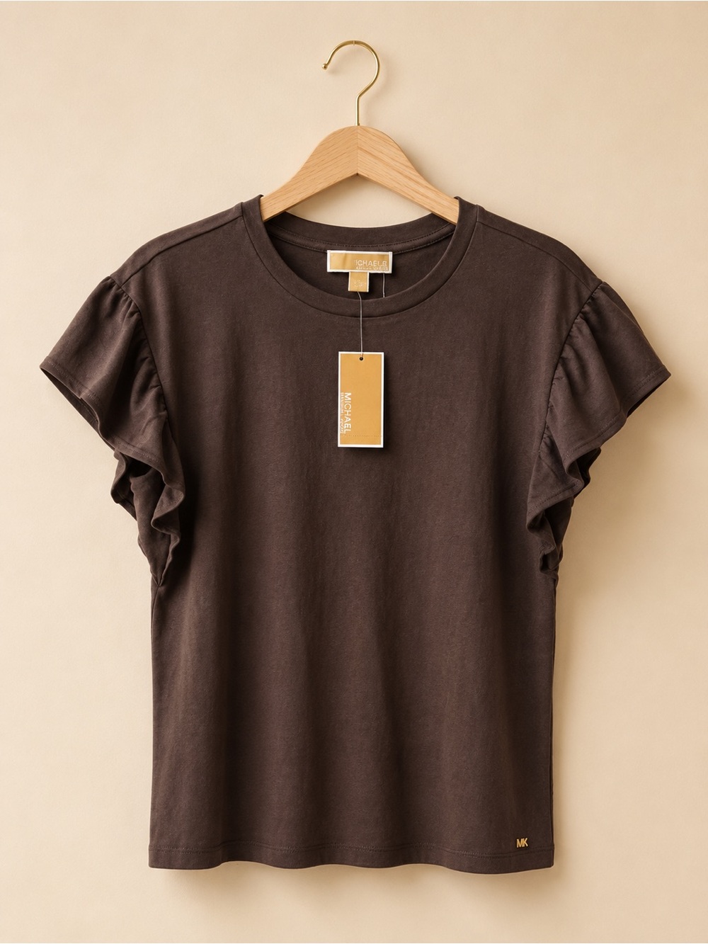 Michael Kors Brown Ruffle Short-Sleeve Tee-Brabd New✨✨